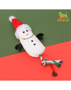 Игрушка мягкая для собак «Снеговик с канатом» с пищалкой, 39×13 см Пижон