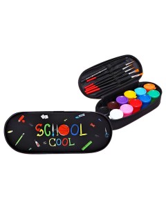 Пенал мягкий, 1 отделение, 95 х 205 х 45 мм, футляр, с наполнением 17 предметов, гуашь 11 цветов,, School Calligrata