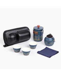 Набор для чайной церемонии, 6 предметов, на 3 персоны, чашка 46 мл, чайник 250 мл, синий Джекичай
