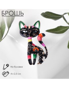 Брошь «Кошка» расписная, цвет чёрный в золоте Qf