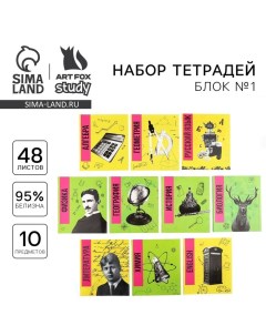 Тетради предметные, 48 л., набор из 10 шт., блок №1, уф лак, матовая ламинация «Яркий» Artfox study