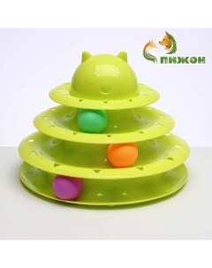 Игровой комплекс «» для кошек с 3 шариками, 24.5×24.5×13 см, зелёный Пижон