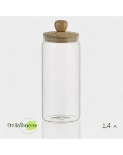 Банка для сыпучих Bella Tenero «Эко», 1.4 л, 10×25.5 см, с бамбуковой крышкой, стекло, прозрачная Bellatenero