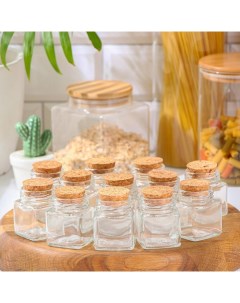 Набор баночек для специй «Парфе. Квадрат», 70 мл, 4.5×5.4 см, с пробковой крышкой, 12 шт., стекло Доляна