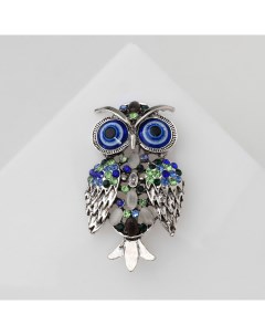 Брошь «Сова», цветная в чернёном серебре Qf