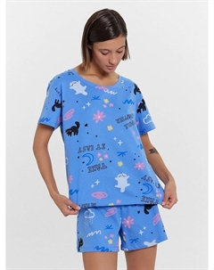 Комплект женский (джемпер, шорты) синий с рисунками Mark formelle