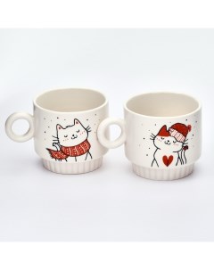 Кружки керамические новогодние «Снежные котики», 2 шт. по 250 мл Дорого внимание