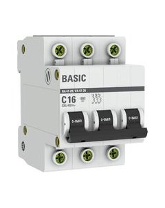 Выключатель автоматический EKF ВА 47-29 3P 16А (С) 4.5кА / mcb4729-3-16C Ekf