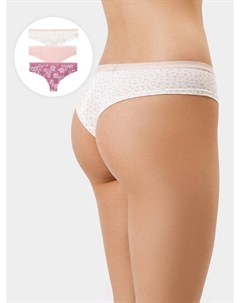 Мультипак женских бразилиана (3 шт.) бежевых оттенках с цветочками Mark formelle