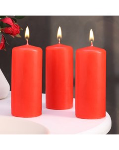 Набор свечей-цилиндр, 5×11.5 см, 3 шт., красная Омский свечной завод