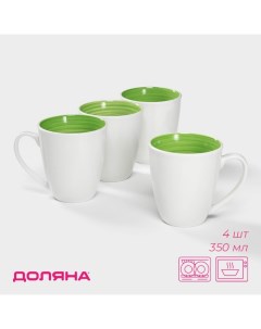 Кружки «Палитра», 350 мл, набор 4 шт., фарфор, белые, зелёные Доляна