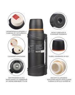 Термос «Тропа», 2 л, с кружкой, сохраняет тепло до 12 ч, нержавеющая сталь, чёрный Мастер к