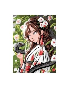 Картина по номерам Девушка с черной змеей / КК_53828 Три совы