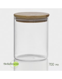 Банка для сыпучих продуктов «Эко», 700 мл, 10×12.5 см, с бамбуковой крышкой, стекло, прозрачная Bellatenero
