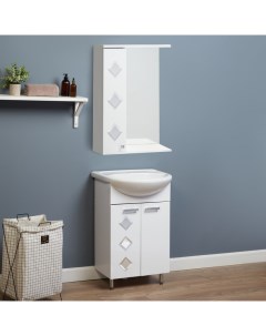 Комплект мебели для ванной комнаты «Квадро 55»: тумба с раковиной, зеркало - шкаф, цвет белый Logro