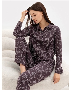 Комплект женский (жакет, брюки) коричневый с принтом "лошадки" Mark formelle