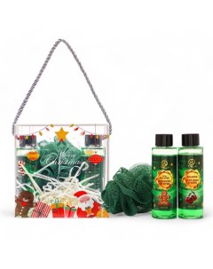 Новогодний подарочный набор косметики, гель для душа, шампунь, мочалка, аромат имбирного пряника и вишни Sb beauty