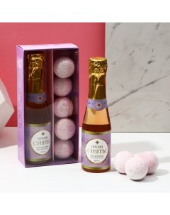 Подарочный набор косметики «Время сиять», гель для душа шампанское 250 мл и бомбочки для ванны 5×40 г Чистое счастье
