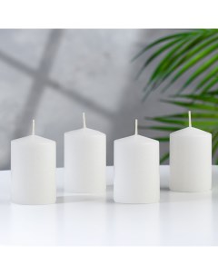 Набор свечей-цилиндров «Интерьерный», 4 шт., 6×4 см, 10 ч, белый Русская свечная мануфактура