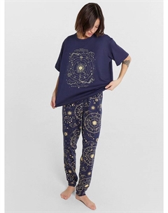 Комплект женский (футболка, брюки) темно-синий с созвездиями Mark formelle