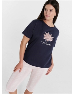 Комплект женский (футболка, бриджи) серо-белый с печатью Mark formelle