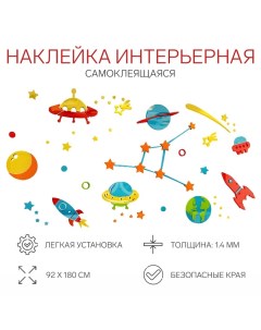 Набор наклеек интерьерных «Космический мир», детские, декор на стену, панно, 92×180 см Take it easy