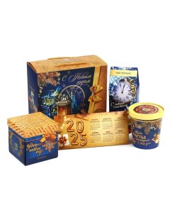 Подарочный набор «С Новым годом»: чай 50 г., конфеты 110 г., печенье брауни 120 г. Фабрика счастья