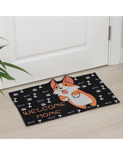 Коврик придверный «Корги», влаговпитывающий, без окантовки, 39×59 см, чёрный Доляна