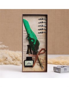 Набор подарочный 3в1 "Стимпанк" перьевая ручка, чернила, наконечники, зеленый Take it easy