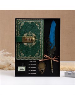 Набор подарочный 4 в 1 «Стимпанк»: блокнот, перьевая ручка голубая, чернила, наконечники Take it easy