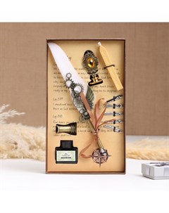 Набор подарочный 5 в 1 «Стимпанк»: перьевая ручка белая, чернила, наконечники, печать, воск Take it easy