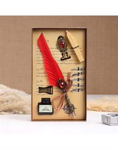 Набор подарочный 5 в 1 «Реликвия»: перьевая ручка красная, чернила, наконечники, печать, воск Take it easy