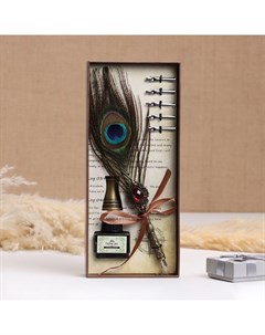 Набор подарочный 3в1 "Перо павлина": перьевая ручка, чернила, наконечники Take it easy