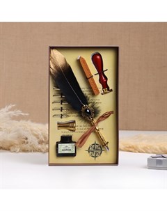 Набор подарочный 5 в 1 «Силенция», перьевая ручка черная с золотом, чернила, печать, воск Take it easy