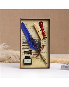 Набор подарочный 5 в 1 «Стимпанк»: перьевая ручка синяя, чернила, наконечники, печать, воск Take it easy