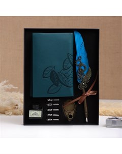 Набор подарочный 4 в 1 «Стимпанк»: блокнот, перьевая ручка бирюзовая, чернила, наконечники Take it easy