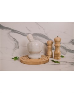 Ступка с пестиком «Мрамор», натуральный камень, 10×10 см, белая Magistro