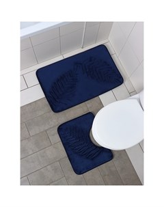 Коврики для ванной и туалета «Тропики», 2 шт., 40×50, 50×80 см, синие Доляна
