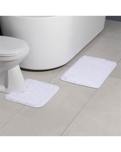 Коврики для ванной и туалета «Пушистик», 2 шт., 38×40 см, 40×60 см, белые Доляна