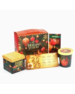 Подарочный набор «С Новым годом»: чай чёрный 50 г., сливочные конфеты 110 г., печенье брауни 120 г. Фабрика счастья