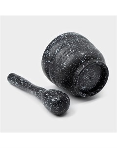 Ступка с пестиком «Чёрный камень», 250 мл, 9×10 см, чёрная Доляна