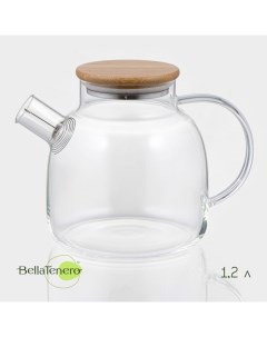 Заварочный чайник «Эко», 1.2 л, с бамбуковой крышкой, металлический фильтр, стекло Bellatenero