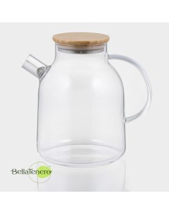 Заварочный чайник «Эко», 1.8 л, с бамбуковой крышкой, металлический фильтр, стекло Bellatenero