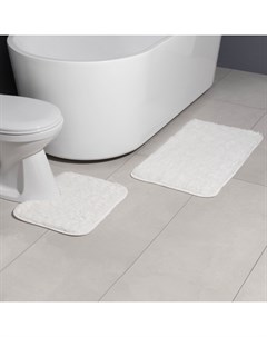 Коврики для ванной и туалета «Пушистик», 2 шт: 40×50 см, 50×80 см, цвет белый Доляна