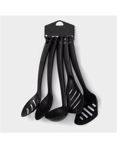 Набор кухонных принадлежностей «Точки», 5 предметов, чёрный Доляна