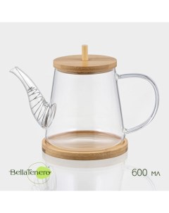 Заварочный чайник «Бамбук», 600 мл, 19×11.3×12.2 см, с бамбуковой крышкой, металлический фильтр, стекло Bellatenero