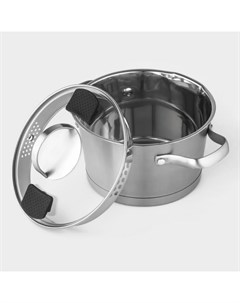 Кастрюля HiTech Steel, 4 л, d=22 см, h=13 см, слив для воды, капсульное дно, индукция, нержавеющая сталь Magistro