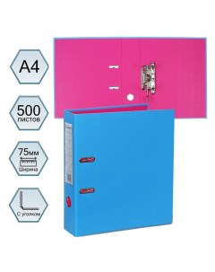 Папка-регистратор А4, 75 мм,, ПВХ, двухстороннее покрытие, металлическая окантовка, карман на корешок, собранная, голубой/розовый Lamark