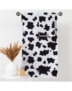Полотенце махровое ЧБ «Корова», пестроткань, 70×130 см Этель