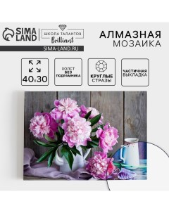 Алмазная мозаика с частичным заполнением на холсте «Пионы», 40×30 см Школа талантов